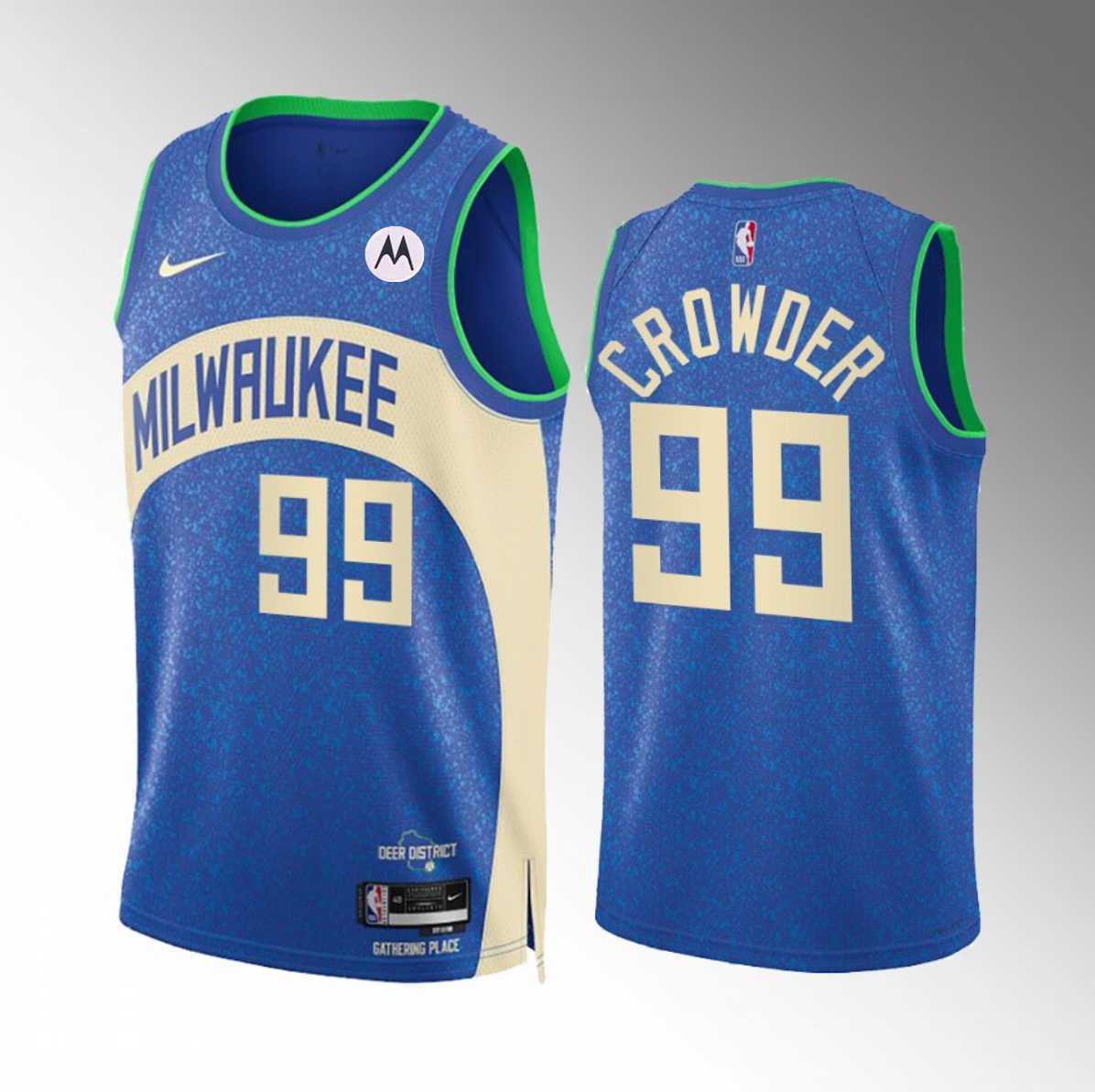 Men%27s Milwaukee Bucks #99 Jae Crowder Blue 2023-24 City Edition Stitched Basketball Jersey Dzhi->milwaukee bucks->NBA Jersey